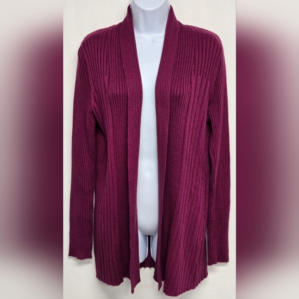 Croft & Barrow M Open Front Cardigan Sweater Ribbed Longer Length Long Sleeve